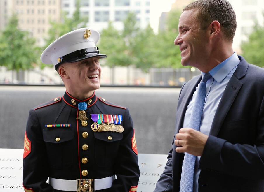 Joe Daniels at the 9/11 Memorial with a Medal of Honor recipient